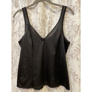 Vintage Fruit of The Loom Nylon Camisole - Size 34 Black Scallop Lace Trim
